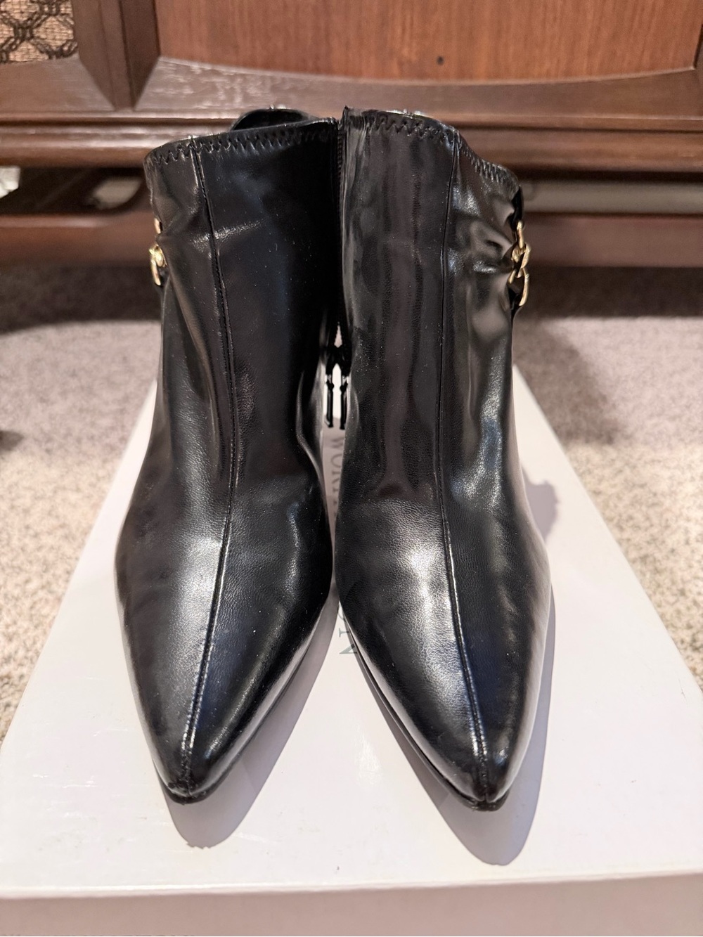 Worthington Black Pointed Ankle Booties with Gold Accent